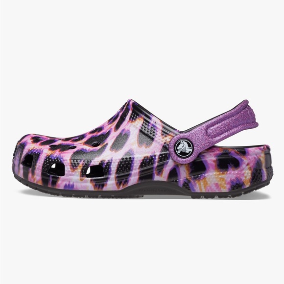 CROCS Purple and Black leopard, size J6 - Picture 2 of 9